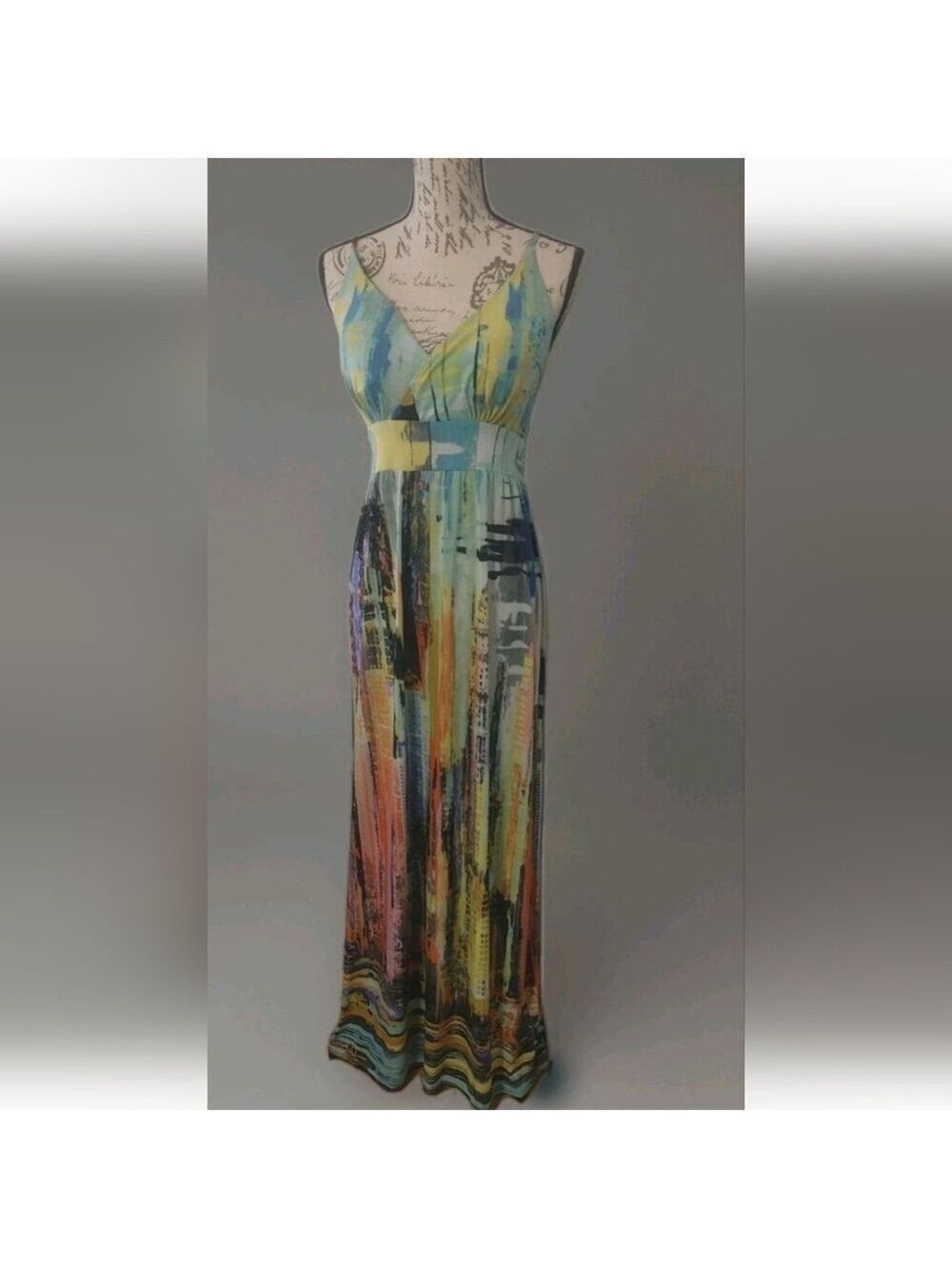 Women's Ocean Blue Boho Abstract Flashy Print Maxi Dress - L
